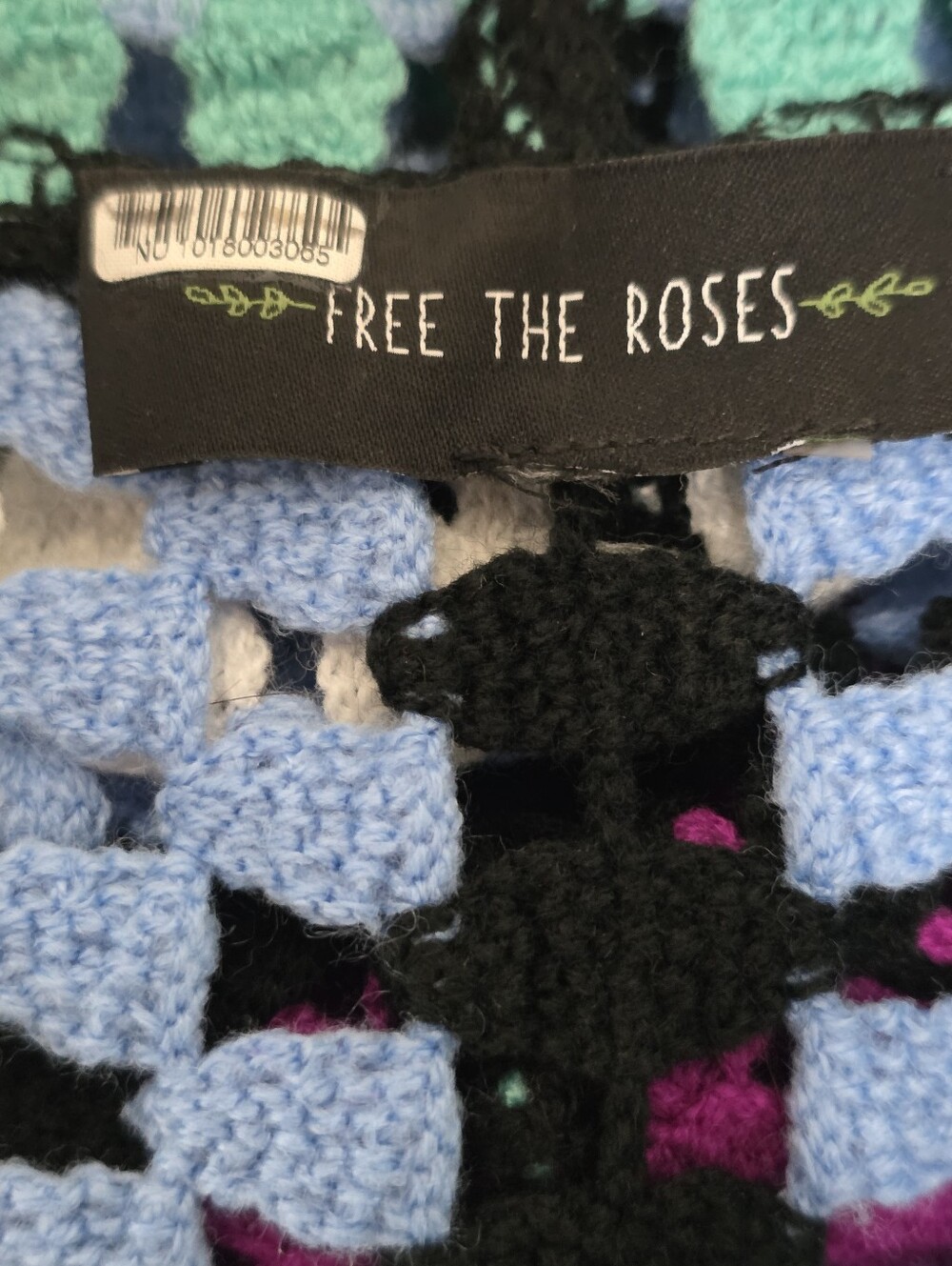 Free the Roses Crochet Hooded Cardigan Open Front Pom-pom Trim Pockets Spring - Picture 12 of 14